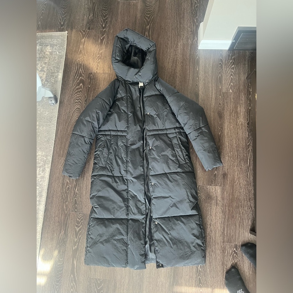 a new day Black Quilted Puffer Jacket Parka with Hood